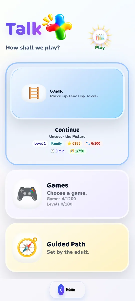 In Talk+, the child can choose Walk, Games or Guided Path.